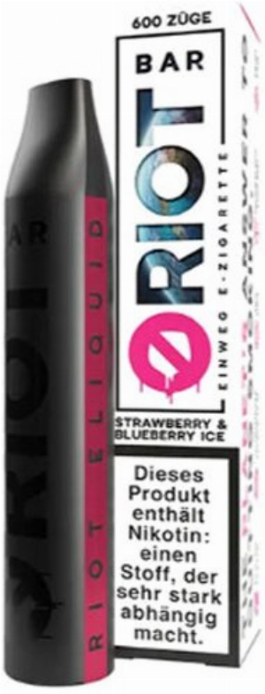 Riot Bar Vape Strawberry & Blueberry Ice Einweg E-Shisha 20mg