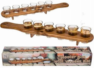 Shooter-Gläser mit Holzlatte 6er Set
