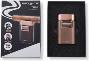 Silver Match Table Lighter Quadruple Jetflame mit Zigarrenhalter Kupfer/Schwarz