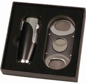 Sky Jet-Feuerzeug 3-Flammen und Zigarrenschneider im Geschenkset Schwarz