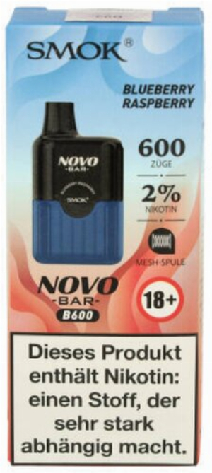 Smok Novo Bar B600 Blueberry Raspberry Einweg E-Zigarette 20mg