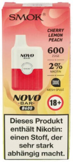 Smok Novo Bar B600 Cherry Lemon Peach Einweg E-Zigarette 20mg