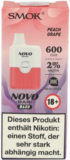 Smok Novo Bar B600 Peach Grape Einweg E-Zigarette 20mg