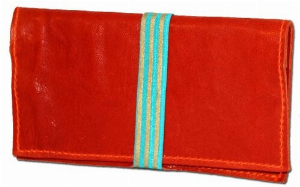 Tabakbeutel Orange mit Blau-Goldenem Gummiband für 30g-Pouches