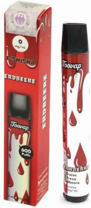 Toovap Einweg E-Shisha Erdbeere 0mg Nikotin max. 600 Züge