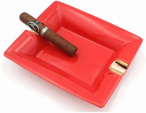 Tycoon Zigarrenascher Keramik 2 Ablagen rot-gold