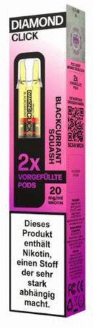 Vapes Bars Diamond Click Blackcurrant Squash Prefilled Pod 2x2ml 20mg