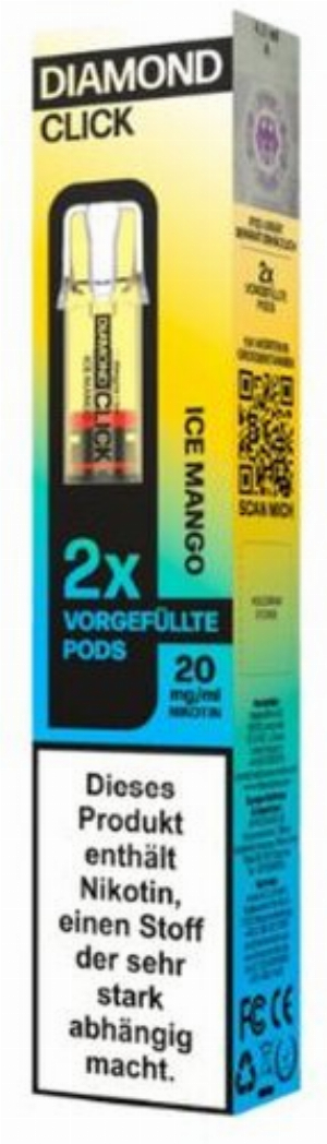 Vapes Bars Diamond Click Ice Mango Prefilled Pod 2x2ml 20mg