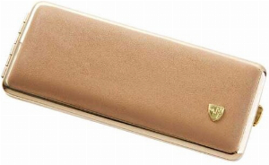 vom Hofe Zigaretten Etui, Leder, beige mit Goldrand