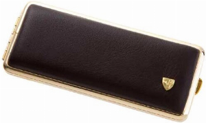 vom Hofe Zigaretten Etui, Leder, dunkelbraun mit Goldrand