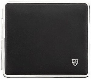 vom Hofe Zigaretten Etui Leder Mountain Schwarz-Silberrand