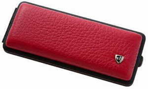 vom Hofe Zigaretten Etui, Leder, rot mit schwarzem Rand