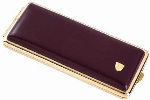 vom Hofe Zigaretten Etui, Leder, rotbraun mit Goldrand