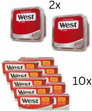 West Red Sparpaket (2 x West Red Titan Box 280g) + (10 x West Red Zigarettenhülsen 200 Stück)
