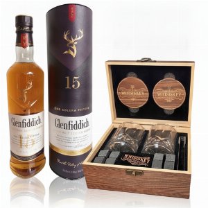 Whisky Set Geschenkkiste mit Glenfiddich Whisky 40% Vol. 700ml und zwei Gläser