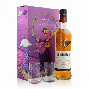 Whisky Set Geschenkkiste mit Glenfiddich Whisky 40% Vol. 700ml und zwei Gläser