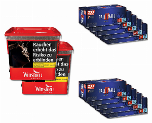Winston Rot 500g Sparpaket mit 2.000 Pall Mall Xtra Hülsen