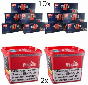 Winston 520g Tabak & Pall Mall Hülsen Sparpaket (2 x Winston 260g & 10 x 200 Stück Pall Mall Hülsen)