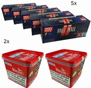 Winston 520g Tabak & Pall Mall Hülsen Sparpaket (2 x Winston 260g & 5 x 200 Stück Pall Mall Hülsen)