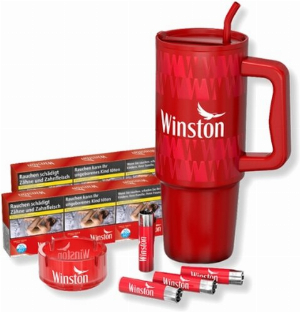 Winston Aktionspaket 2x Winston Red 6XL Gebinde 4x Clipper 1x Glasaschenbecher 1x Trinkbecher