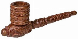 Woodoo Holzpfeife mit Ornamente Braun Matt