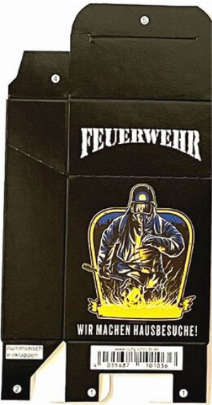 Zigaretten-Faltschachtel Feuerwehr Wir machen Hausbesuche Motiv 20er