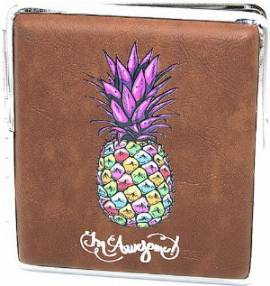 Zigarettenetui für ca. 20 Zigaretten, Lederoptik, Motiv Ananas I´m Awesome, bunt