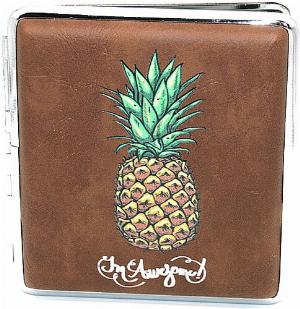 Zigarettenetui für ca. 20 Zigaretten, Lederoptik, Motiv Ananas I´m Awesome, gelb