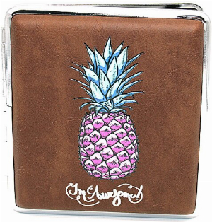 Zigarettenetui für ca. 20 Zigaretten, Lederoptik, Motiv Ananas I´m Awesome, pink