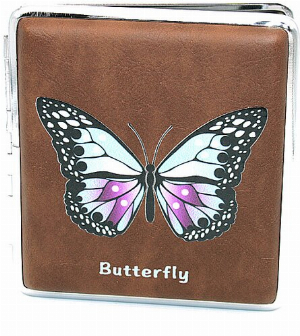 Zigarettenetui für ca. 20 Zigaretten, Lederoptik, Motiv Butterfly blau-lila