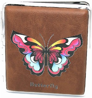 Zigarettenetui für ca. 20 Zigaretten, Lederoptik, Motiv Butterfly bunt