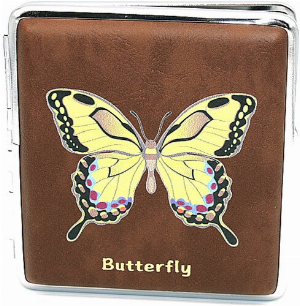 Zigarettenetui für ca. 20 Zigaretten, Lederoptik, Motiv Butterfly gelb-schwarz