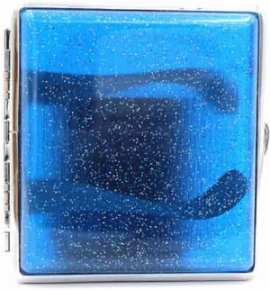 Zigarettenetui Kunststoff Transparent Glitzer Blau 18er