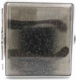 Zigarettenetui Kunststoff Transparent Glitzer Schwarz 18er