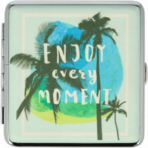 Zigarettenetui Metall Slogans ENJOY every MOMENT mit Gummiband