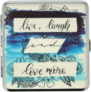 Zigarettenetui Metall Slogans live, laugh and love more mit Gummiband