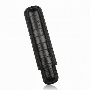 Zigarren Schiebe-Etui Krokoprägung Schwarz Leder