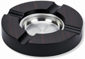 Zigarrenascher rund Ebony Finish matt mit Metalleinsatz Höhe 3cm Durchmesser 16cm