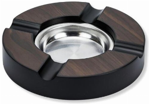 Zigarrenascher rund Walnut Finish matt mit Metalleinsatz Höhe 3cm Durchmesser 16cm