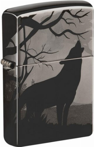 ZIPPO Black Ice gelasert Wolf