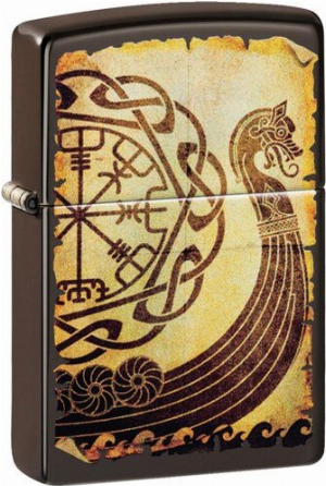 ZIPPO Braun Matt Viking Ship