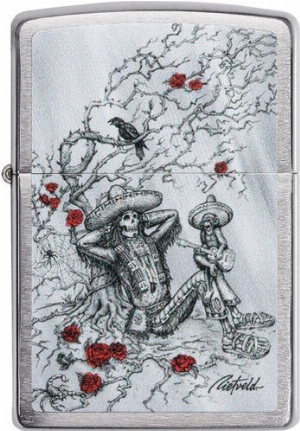 ZIPPO chrom Skelet und Rosen