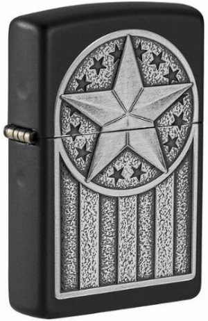Zippo Feuerzeug American Metal Black Matte Emblem Design Schwarz/Silber