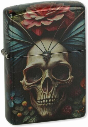 Zippo Feuerzeug Floral Skull Design 540 Trumbled Chrome
