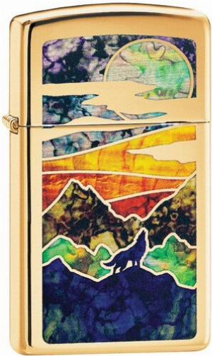 Zippo Feuerzeug Howling Wolf Design Gold