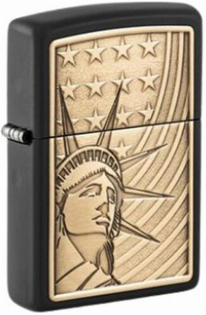 Zippo Feuerzeug Plakette Messing Liberty & Flag Schwarz