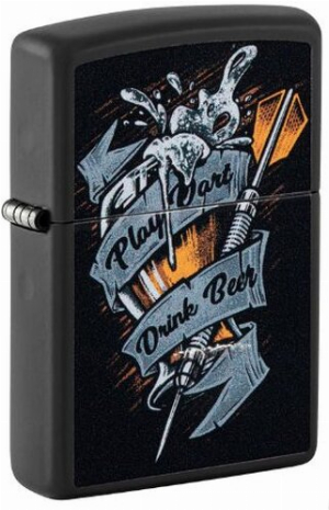 Zippo Feuerzeug Schwarz color Darts Design Play Dart Drink Beer