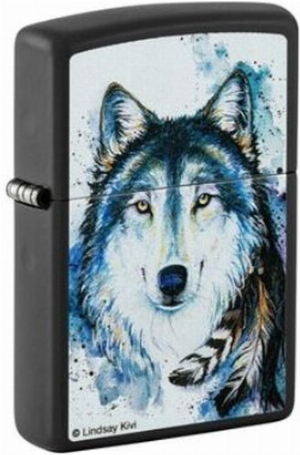 Zippo Feuerzeug Schwarz Color Lindsay Kivi Wolf