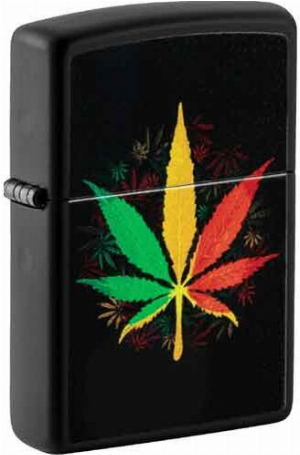 Zippo Feuerzeug schwarz color Rasta Cannabis Design