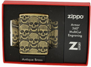 Zippo Feuerzeug Skull Design Antique Brass